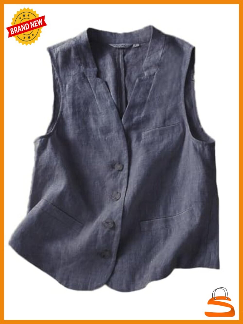 Linen Blend Sleeveless Blazer Vest with Pockets, Casual Lightweight